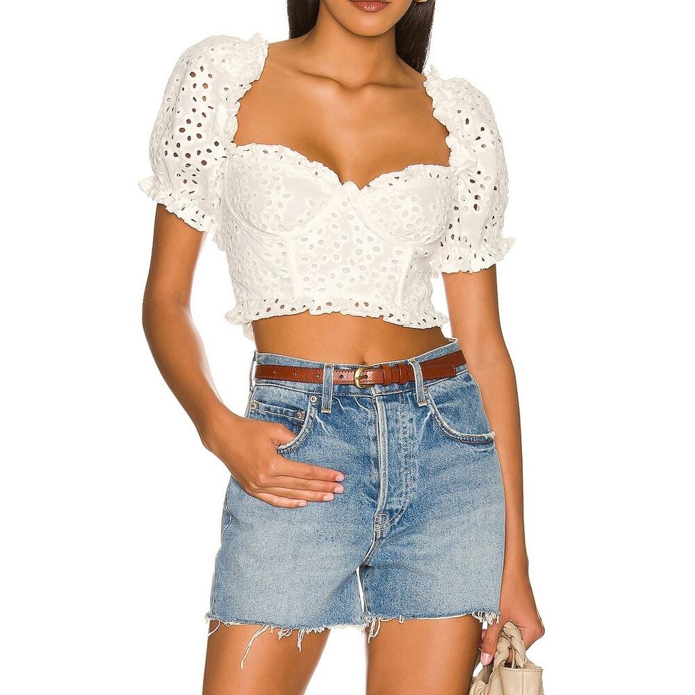 For Love & Lemons 'Becca' White Linen Top Size M